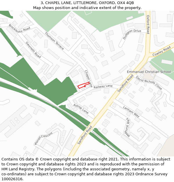 3, CHAPEL LANE, LITTLEMORE, OXFORD, OX4 4QB: Location map and indicative extent of plot