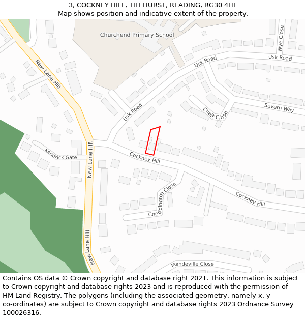 3, COCKNEY HILL, TILEHURST, READING, RG30 4HF: Location map and indicative extent of plot