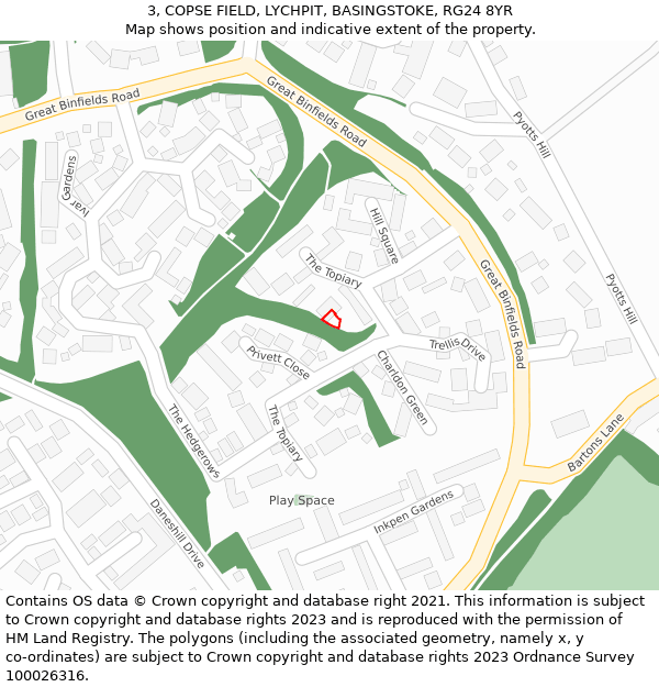 3, COPSE FIELD, LYCHPIT, BASINGSTOKE, RG24 8YR: Location map and indicative extent of plot