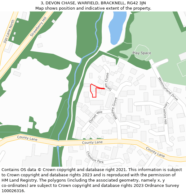 3, DEVON CHASE, WARFIELD, BRACKNELL, RG42 3JN: Location map and indicative extent of plot