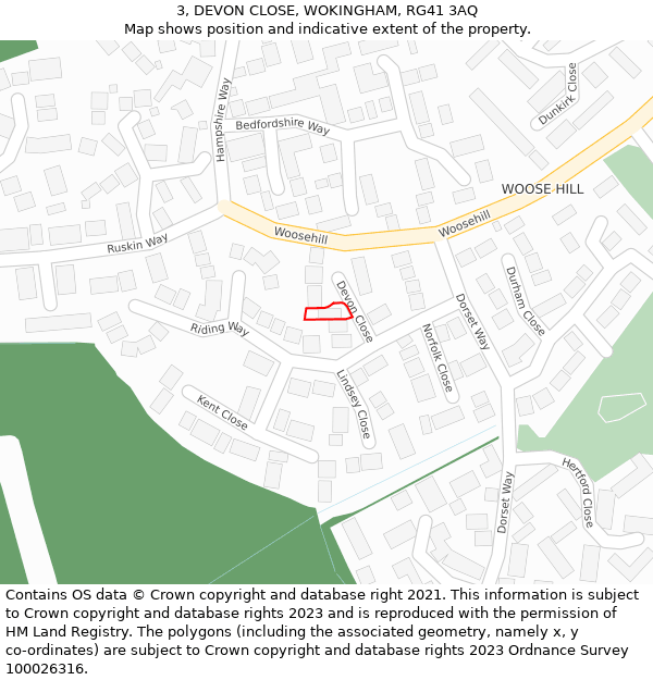 3, DEVON CLOSE, WOKINGHAM, RG41 3AQ: Location map and indicative extent of plot