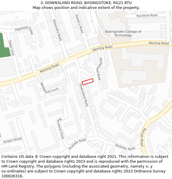 3, DOWNSLAND ROAD, BASINGSTOKE, RG21 8TU: Location map and indicative extent of plot