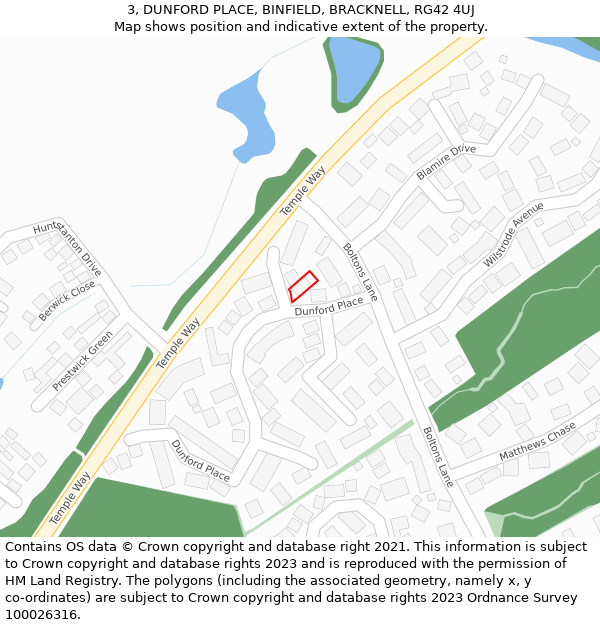 3, DUNFORD PLACE, BINFIELD, BRACKNELL, RG42 4UJ: Location map and indicative extent of plot