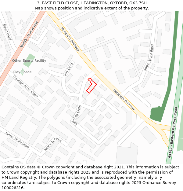 3, EAST FIELD CLOSE, HEADINGTON, OXFORD, OX3 7SH: Location map and indicative extent of plot