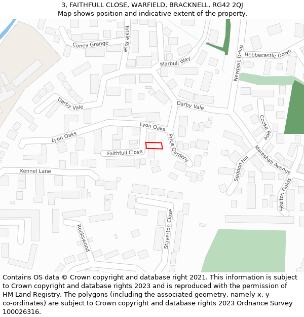 3, FAITHFULL CLOSE, WARFIELD, BRACKNELL, RG42 2QJ: Location map and indicative extent of plot