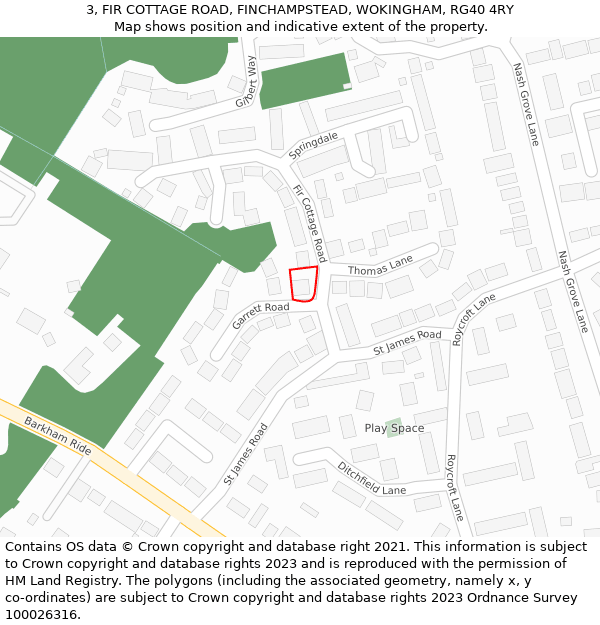 3, FIR COTTAGE ROAD, FINCHAMPSTEAD, WOKINGHAM, RG40 4RY: Location map and indicative extent of plot