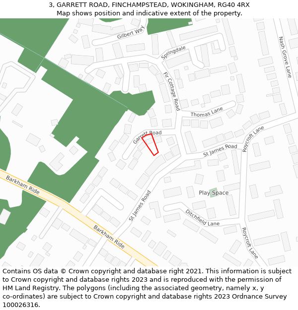 3, GARRETT ROAD, FINCHAMPSTEAD, WOKINGHAM, RG40 4RX: Location map and indicative extent of plot