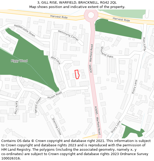 3, GILL RISE, WARFIELD, BRACKNELL, RG42 2QL: Location map and indicative extent of plot