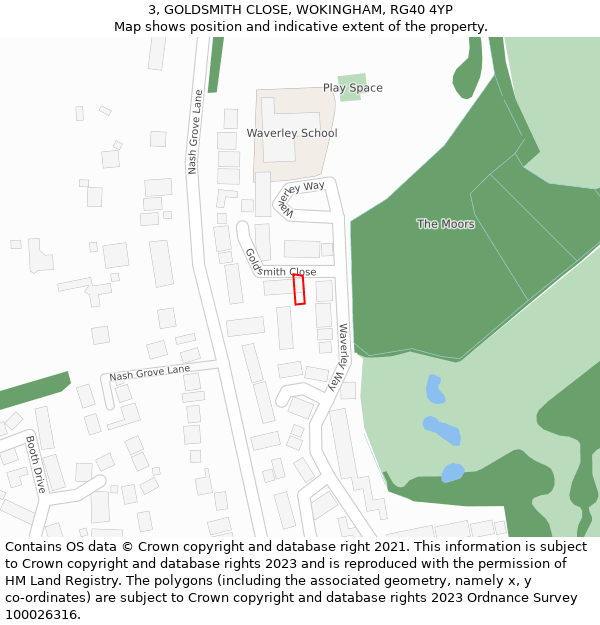 3, GOLDSMITH CLOSE, WOKINGHAM, RG40 4YP: Location map and indicative extent of plot