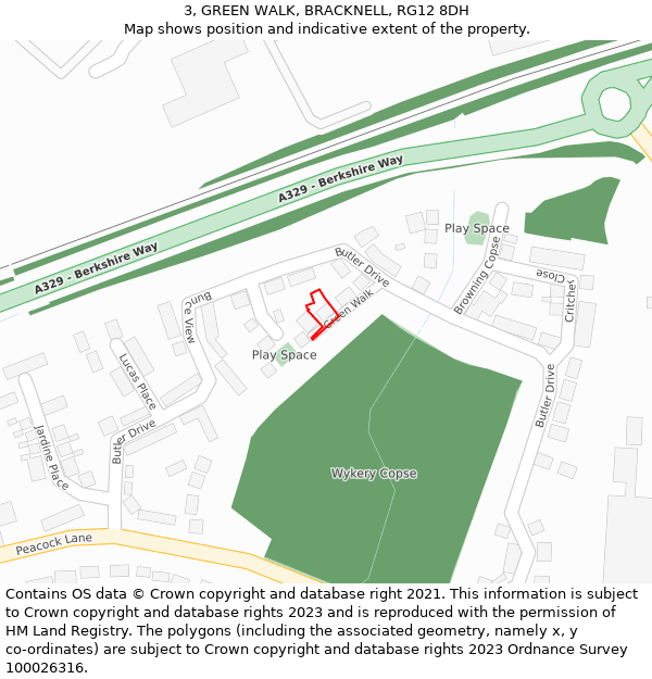 3, GREEN WALK, BRACKNELL, RG12 8DH: Location map and indicative extent of plot