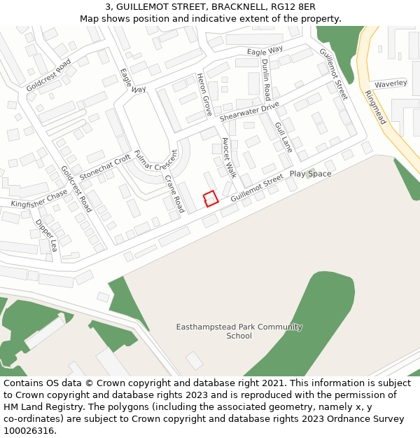 3, GUILLEMOT STREET, BRACKNELL, RG12 8ER: Location map and indicative extent of plot