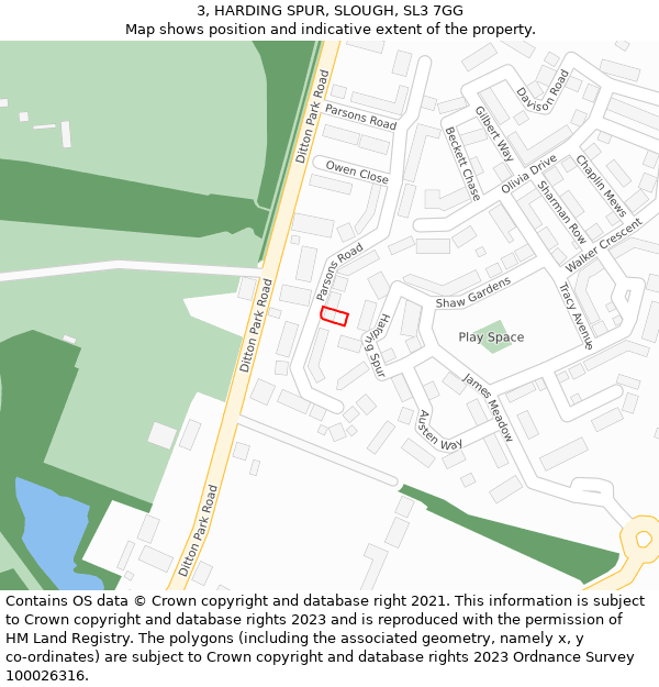 3, HARDING SPUR, SLOUGH, SL3 7GG: Location map and indicative extent of plot