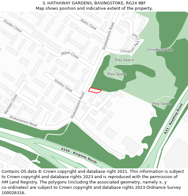 3, HATHAWAY GARDENS, BASINGSTOKE, RG24 9BF: Location map and indicative extent of plot