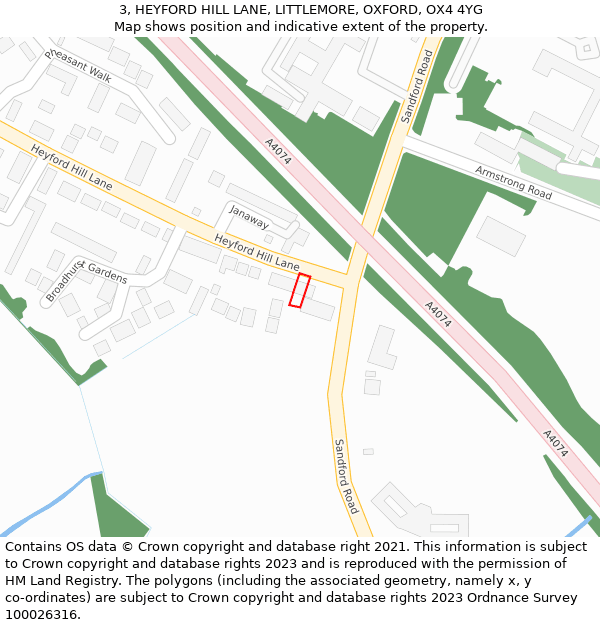 3, HEYFORD HILL LANE, LITTLEMORE, OXFORD, OX4 4YG: Location map and indicative extent of plot