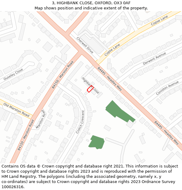 3, HIGHBANK CLOSE, OXFORD, OX3 0AF: Location map and indicative extent of plot