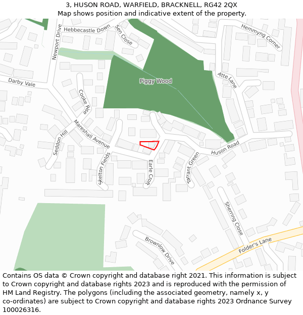 3, HUSON ROAD, WARFIELD, BRACKNELL, RG42 2QX: Location map and indicative extent of plot