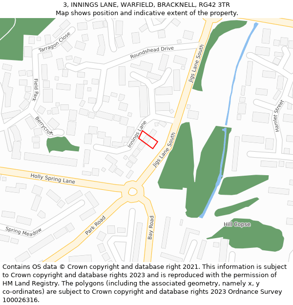 3, INNINGS LANE, WARFIELD, BRACKNELL, RG42 3TR: Location map and indicative extent of plot