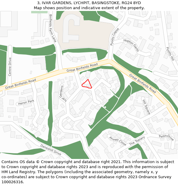 3, IVAR GARDENS, LYCHPIT, BASINGSTOKE, RG24 8YD: Location map and indicative extent of plot