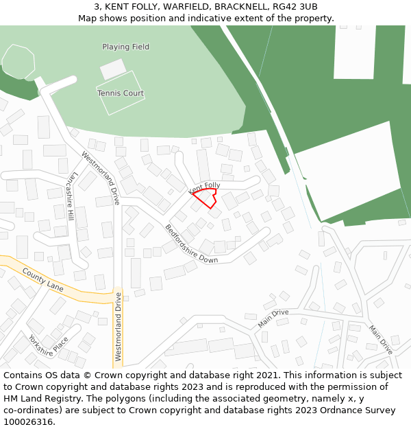3, KENT FOLLY, WARFIELD, BRACKNELL, RG42 3UB: Location map and indicative extent of plot