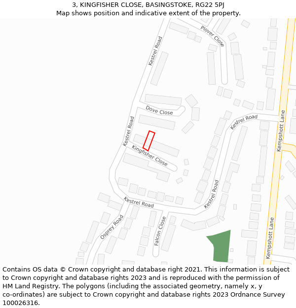 3, KINGFISHER CLOSE, BASINGSTOKE, RG22 5PJ: Location map and indicative extent of plot