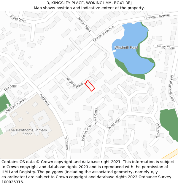 3, KINGSLEY PLACE, WOKINGHAM, RG41 3BJ: Location map and indicative extent of plot