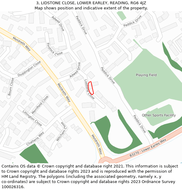 3, LIDSTONE CLOSE, LOWER EARLEY, READING, RG6 4JZ: Location map and indicative extent of plot