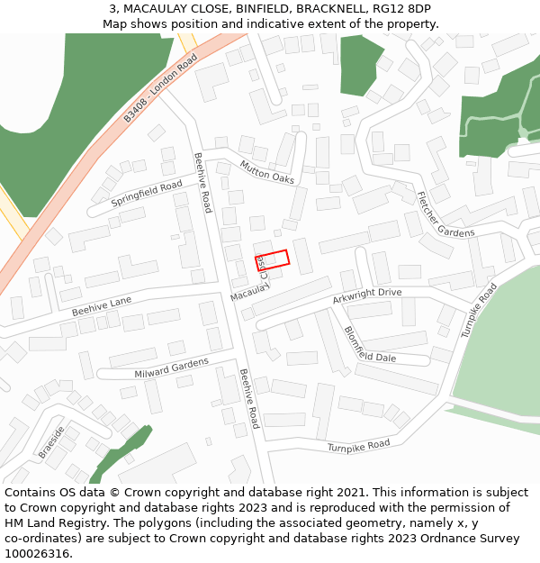 3, MACAULAY CLOSE, BINFIELD, BRACKNELL, RG12 8DP: Location map and indicative extent of plot