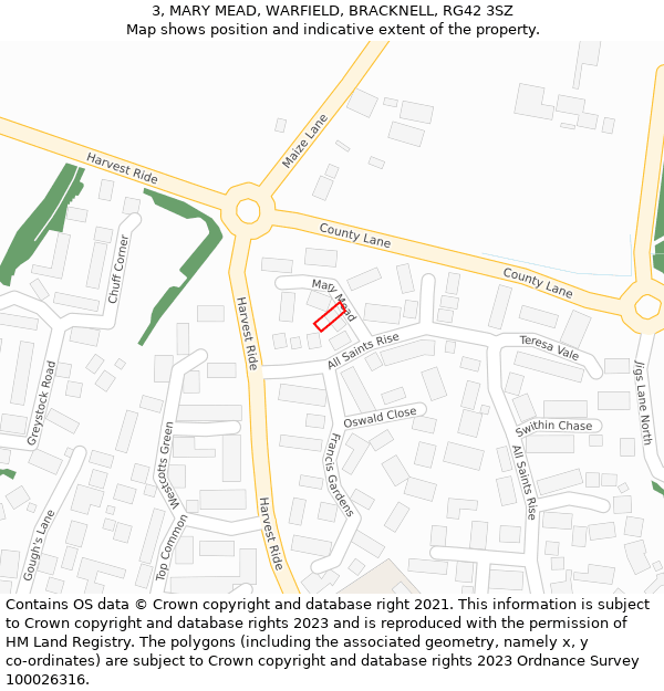 3, MARY MEAD, WARFIELD, BRACKNELL, RG42 3SZ: Location map and indicative extent of plot