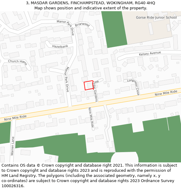 3, MASDAR GARDENS, FINCHAMPSTEAD, WOKINGHAM, RG40 4HQ: Location map and indicative extent of plot