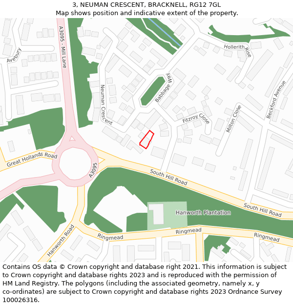 3, NEUMAN CRESCENT, BRACKNELL, RG12 7GL: Location map and indicative extent of plot