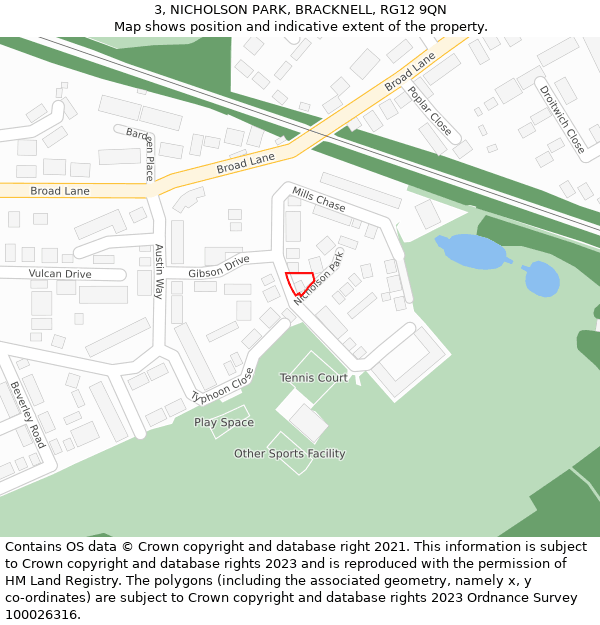 3, NICHOLSON PARK, BRACKNELL, RG12 9QN: Location map and indicative extent of plot