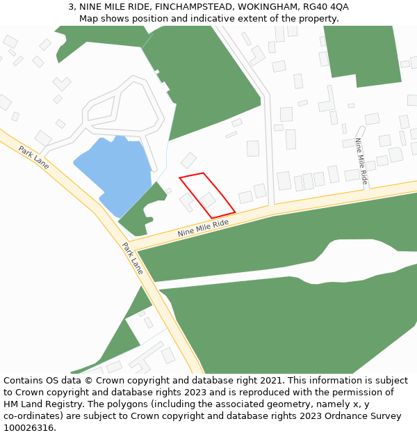 3, NINE MILE RIDE, FINCHAMPSTEAD, WOKINGHAM, RG40 4QA: Location map and indicative extent of plot