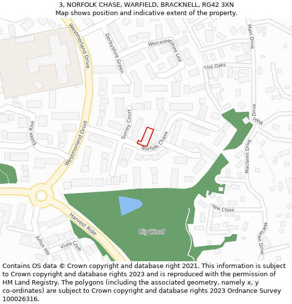 3, NORFOLK CHASE, WARFIELD, BRACKNELL, RG42 3XN: Location map and indicative extent of plot