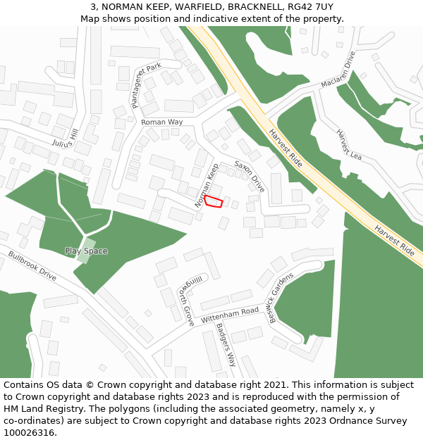 3, NORMAN KEEP, WARFIELD, BRACKNELL, RG42 7UY: Location map and indicative extent of plot