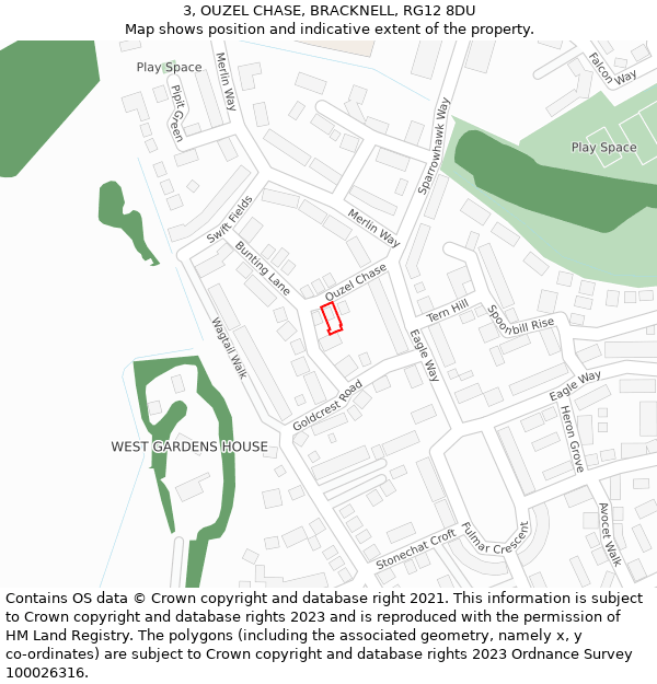 3, OUZEL CHASE, BRACKNELL, RG12 8DU: Location map and indicative extent of plot
