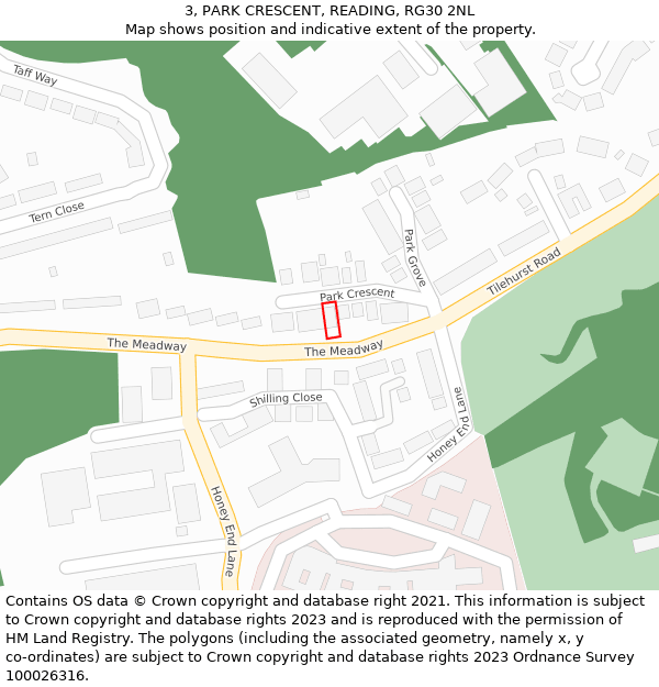 3, PARK CRESCENT, READING, RG30 2NL: Location map and indicative extent of plot