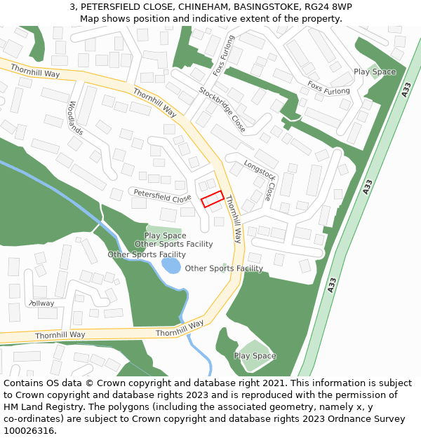 3, PETERSFIELD CLOSE, CHINEHAM, BASINGSTOKE, RG24 8WP: Location map and indicative extent of plot