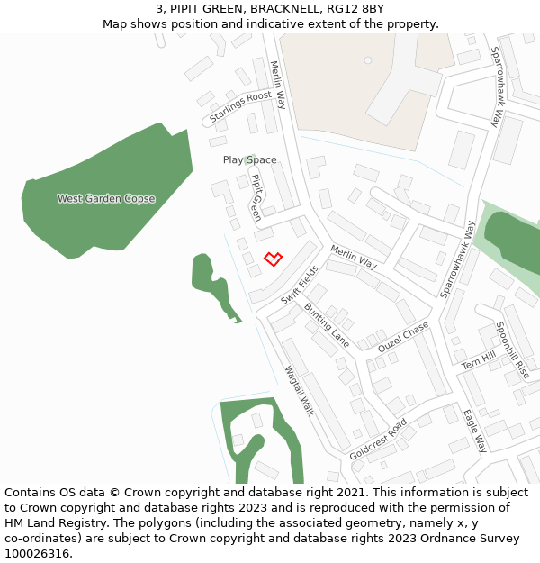 3, PIPIT GREEN, BRACKNELL, RG12 8BY: Location map and indicative extent of plot