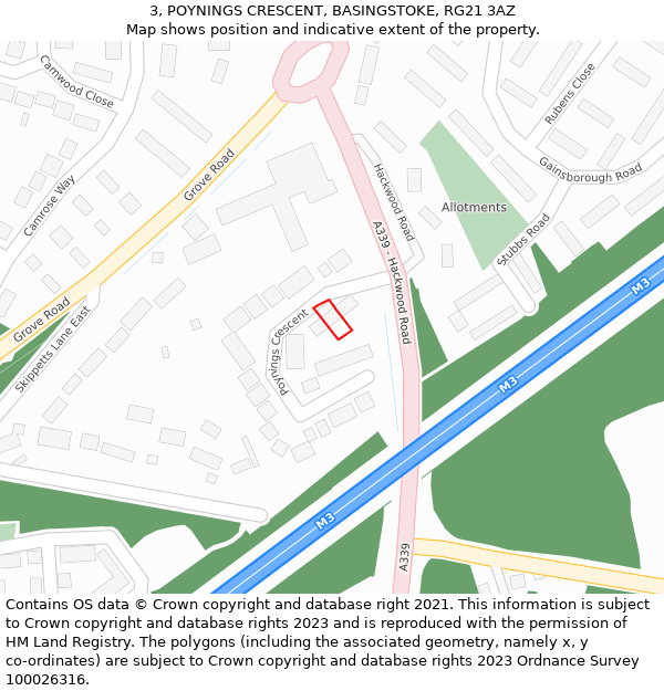 3, POYNINGS CRESCENT, BASINGSTOKE, RG21 3AZ: Location map and indicative extent of plot