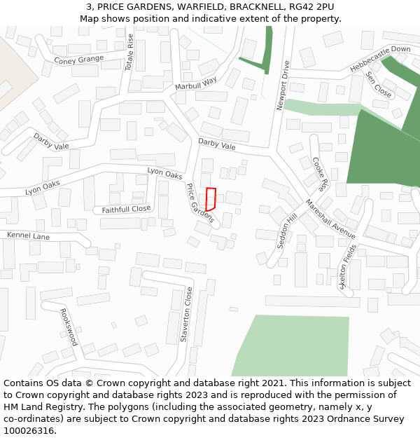 3, PRICE GARDENS, WARFIELD, BRACKNELL, RG42 2PU: Location map and indicative extent of plot