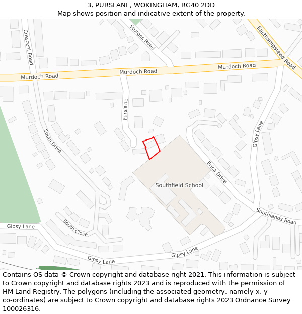 3, PURSLANE, WOKINGHAM, RG40 2DD: Location map and indicative extent of plot