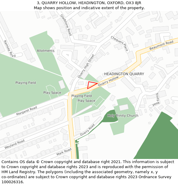 3, QUARRY HOLLOW, HEADINGTON, OXFORD, OX3 8JR: Location map and indicative extent of plot