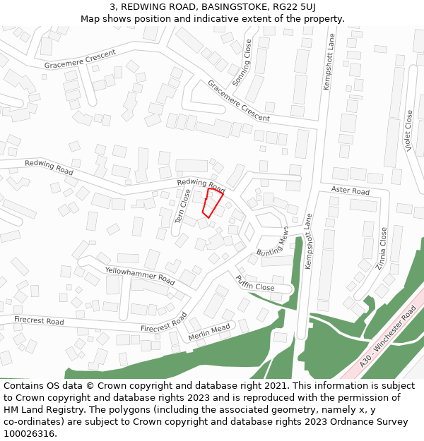 3, REDWING ROAD, BASINGSTOKE, RG22 5UJ: Location map and indicative extent of plot