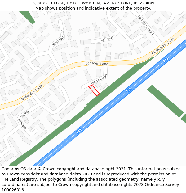 3, RIDGE CLOSE, HATCH WARREN, BASINGSTOKE, RG22 4RN: Location map and indicative extent of plot