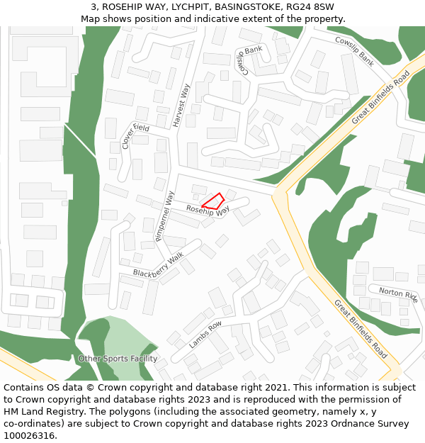 3, ROSEHIP WAY, LYCHPIT, BASINGSTOKE, RG24 8SW: Location map and indicative extent of plot