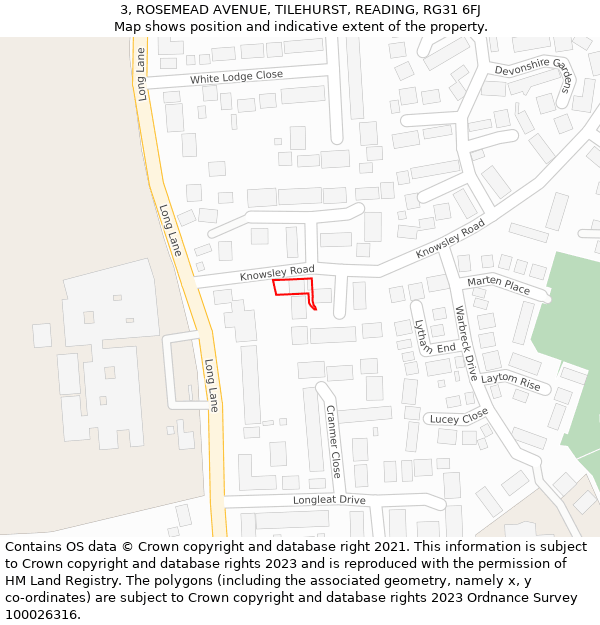 3, ROSEMEAD AVENUE, TILEHURST, READING, RG31 6FJ: Location map and indicative extent of plot