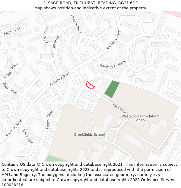 3, SAGE ROAD, TILEHURST, READING, RG31 6GG: Location map and indicative extent of plot