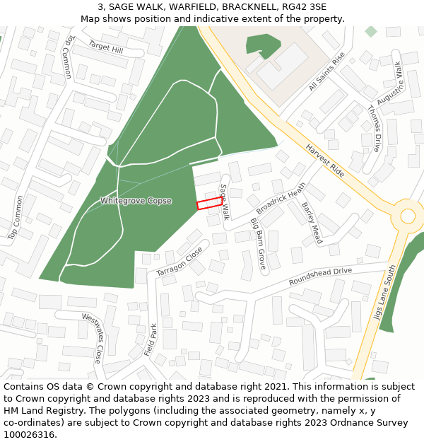 3, SAGE WALK, WARFIELD, BRACKNELL, RG42 3SE: Location map and indicative extent of plot