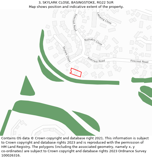 3, SKYLARK CLOSE, BASINGSTOKE, RG22 5UR: Location map and indicative extent of plot