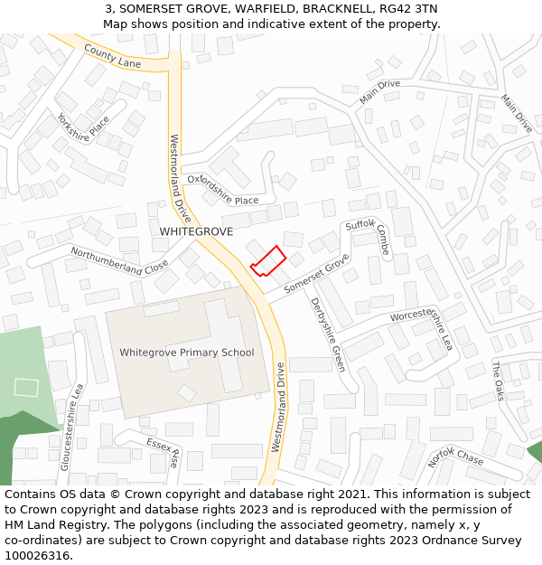 3, SOMERSET GROVE, WARFIELD, BRACKNELL, RG42 3TN: Location map and indicative extent of plot